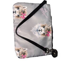 Betsey Johnson Llama Satin Wristlet Gray with Floral Interior